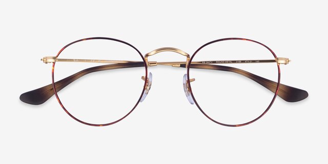 Ray-Ban RB3447V Round Gold Tortoise MetalEyeglass Frames from EyeBuyDirect, Closed View