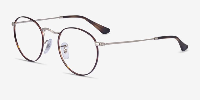 Ray-Ban RB3447V Round Silver Tortoise MetalEyeglass Frames from EyeBuyDirect, Angle View