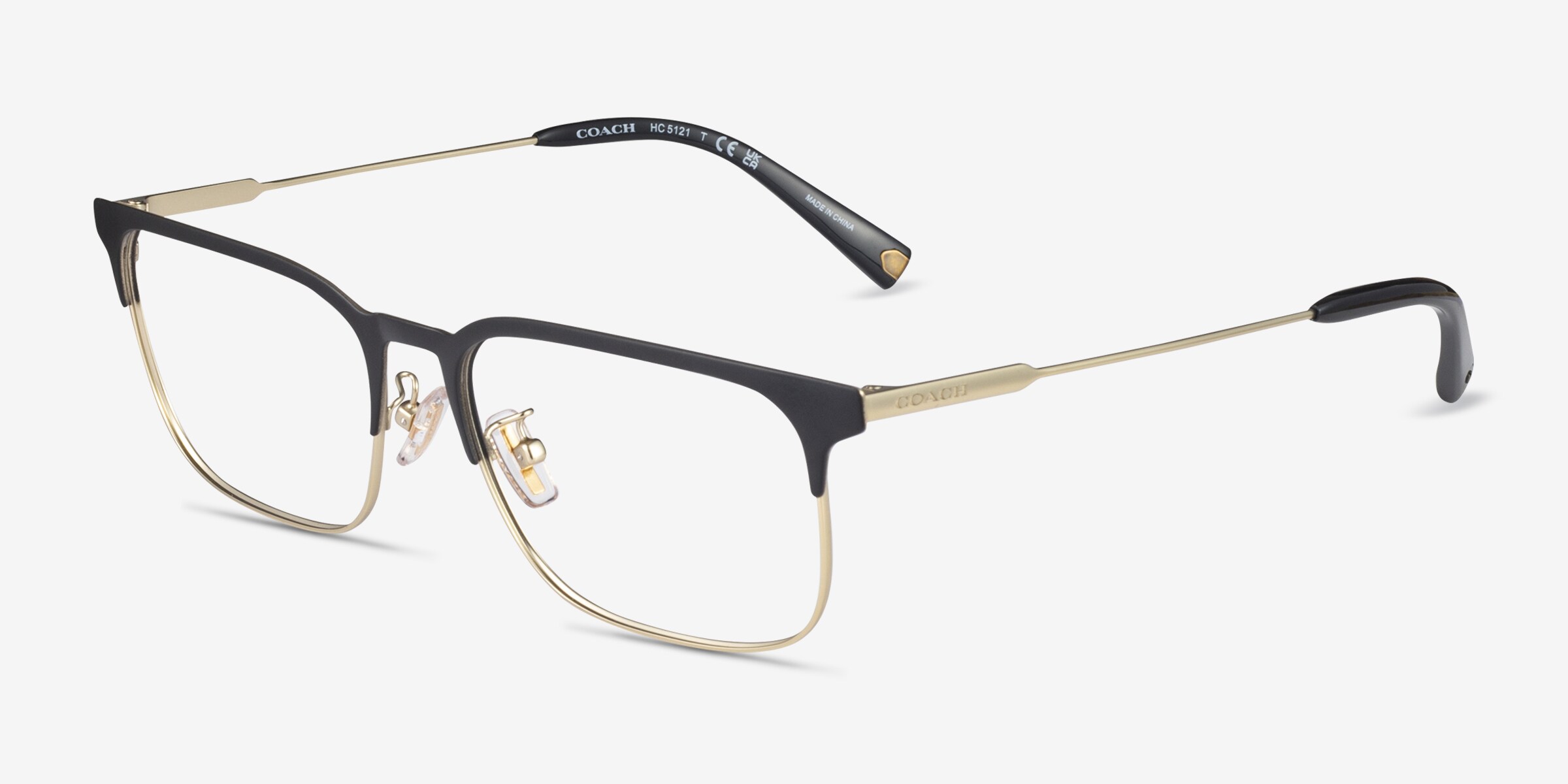 Coach Eyeglasses Frame Gold Logo C Arms Temples Thin Unisex Black Leather Case Coach HC6224U 5781 Black on Transparent Powder Brown  main image 2
