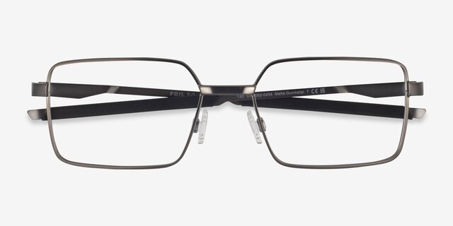 Oakley Foil Sq Matte Gunmetal MétalMontures de lunettes de vue d'EyeBuyDirect, Vue Rapprochée