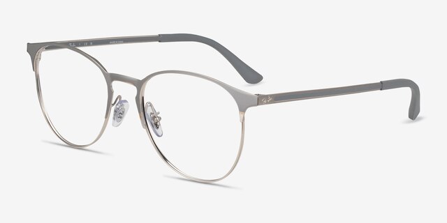 Ray-Ban RB6375 Silver On Silver MetalEyeglass Frames from EyeBuyDirect, Angle View