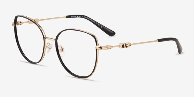 Michael Kors MK3066J Empire Round Light Gold Black MetalEyeglass Frames from EyeBuyDirect, Angle View