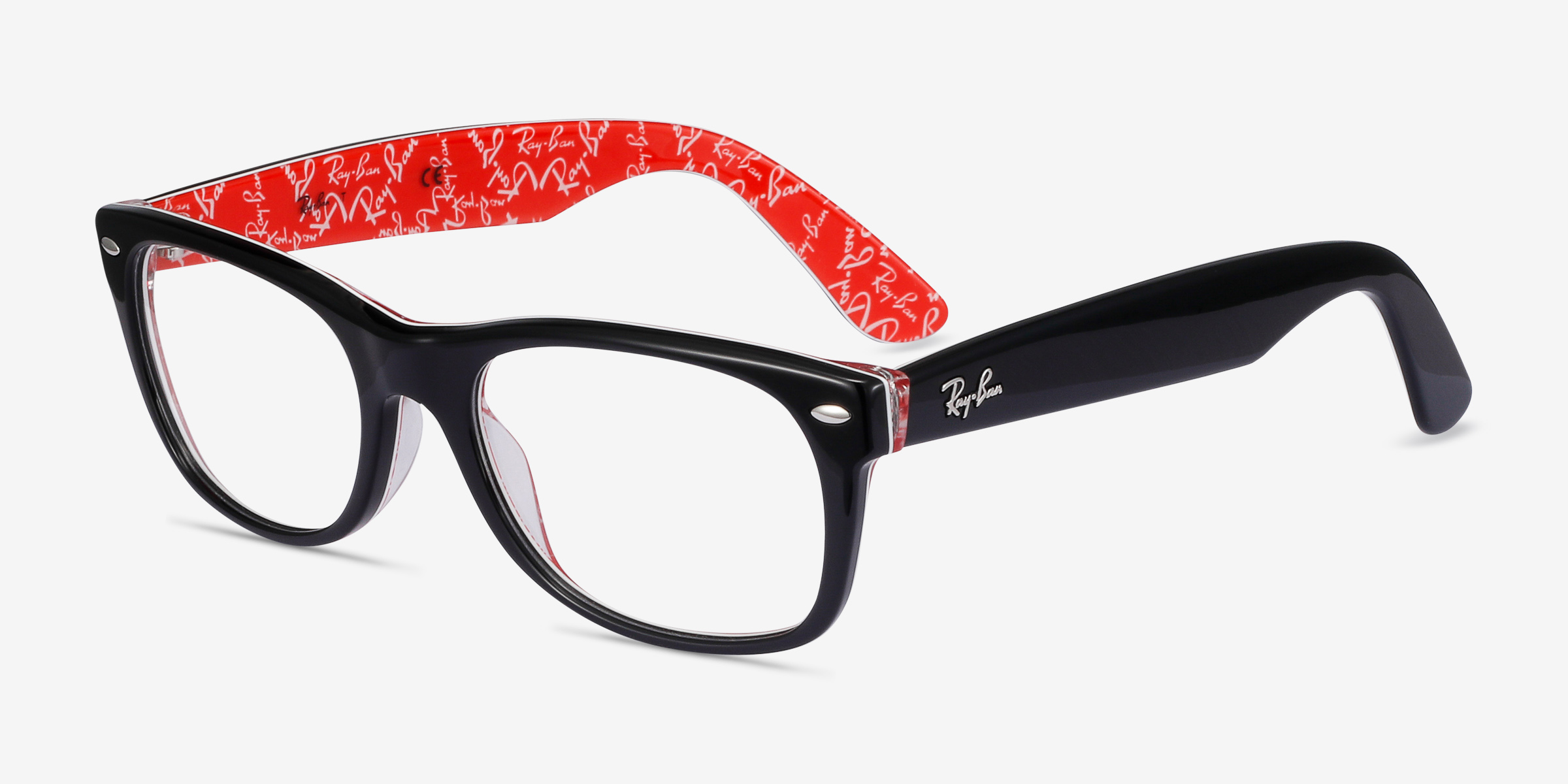 Ray-Ban RB5184 Wayfarer - Square Black & Red Frame Eyeglasses ...