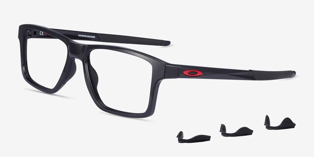 Oakley Chamfer Squared Polished Black PlastiqueMontures de lunettes de vue d'EyeBuyDirect, Vue d'Angle