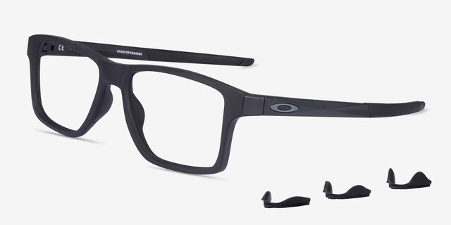 Oakley Chamfer Squared Satin Black PlasticEyeglass Frames from EyeBuyDirect, Angle View