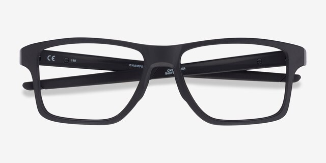 Oakley Chamfer Squared Satin Black PlasticEyeglass Frames from EyeBuyDirect, Closed View