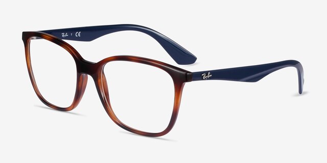 Ray-Ban RB7066 Tortoise Blue PlasticEyeglass Frames from EyeBuyDirect, Angle View