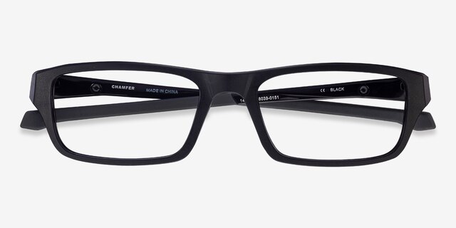 Oakley Chamfer Satin Black PlasticEyeglass Frames from EyeBuyDirect, Closed View