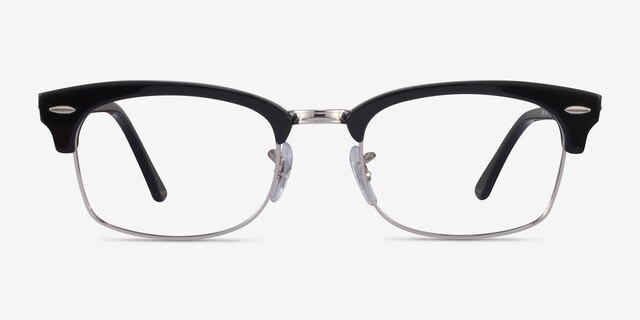 Ray-Ban Clubmaster Square Black & Silver AcetateEyeglass Frames from EyeBuyDirect, Front View