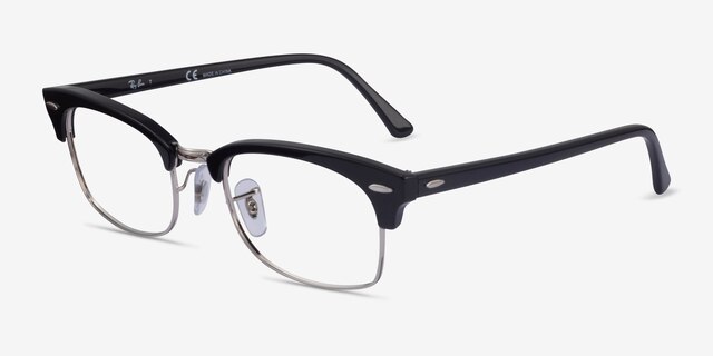 Ray-Ban Clubmaster Square Black & Silver AcetateEyeglass Frames from EyeBuyDirect, Angle View