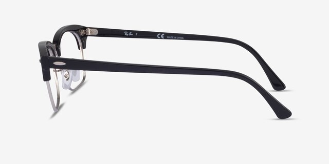 Ray-Ban Clubmaster Square Black & Silver AcetateEyeglass Frames from EyeBuyDirect, Side View