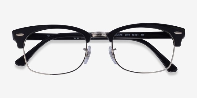 Ray-Ban Clubmaster Square Black & Silver AcetateEyeglass Frames from EyeBuyDirect, Closed View