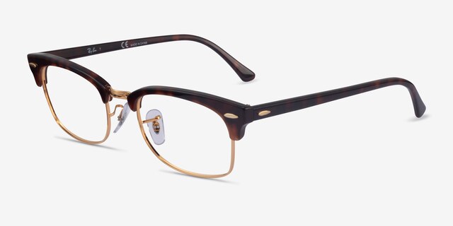 Ray-Ban Clubmaster Square Tortoise & Gold AcetateEyeglass Frames from EyeBuyDirect, Angle View