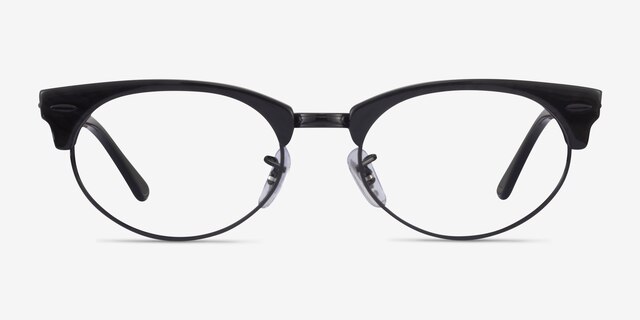 Ray-Ban Clubmaster Oval Black Striped AcetateEyeglass Frames from EyeBuyDirect, Front View