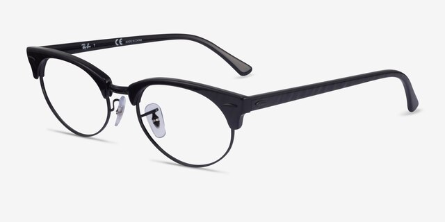 Ray-Ban Clubmaster Oval Black Striped AcetateEyeglass Frames from EyeBuyDirect, Angle View
