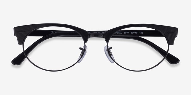 Ray-Ban Clubmaster Oval Black Striped AcetateEyeglass Frames from EyeBuyDirect, Closed View