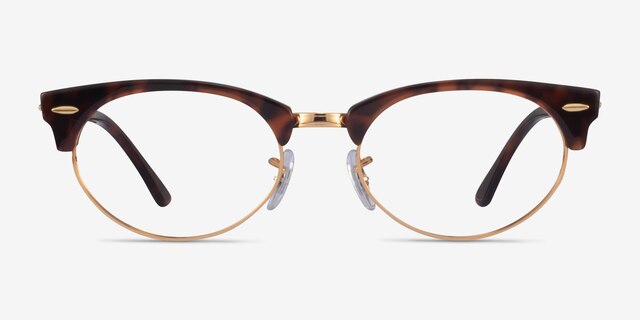 Ray-Ban Clubmaster Oval Tortoise & Gold AcétateMontures de lunettes de vue d'EyeBuyDirect, Vue de Face