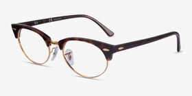 Ray-Ban Clubmaster Oval Tortoise & Gold Acétate Montures de lunettes de vue d'EyeBuyDirect, Vue d'Angle
