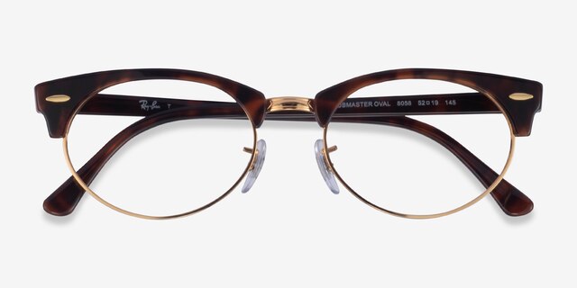 Ray-Ban Clubmaster Oval Tortoise & Gold AcétateMontures de lunettes de vue d'EyeBuyDirect, Vue Rapprochée