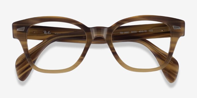 Ray-Ban RB0880 Light Brown Striped AcétateMontures de lunettes de vue d'EyeBuyDirect, Vue Rapprochée