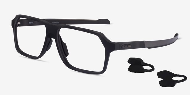 Oakley Bevel Black & Gray PlasticEyeglass Frames from EyeBuyDirect, Angle View