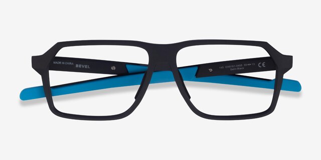 Oakley Bevel Black & Blue PlasticEyeglass Frames from EyeBuyDirect, Closed View