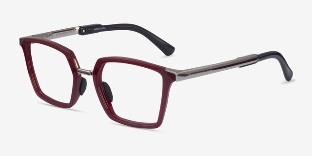Oakley Sideswept Rx Burgundy & Silver MetalEyeglass Frames from EyeBuyDirect, Angle View