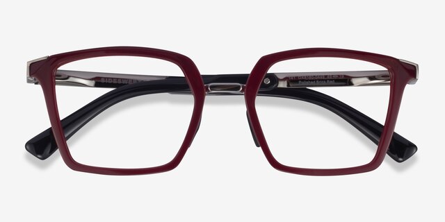Oakley Sideswept Rx Burgundy & Silver MetalEyeglass Frames from EyeBuyDirect, Closed View