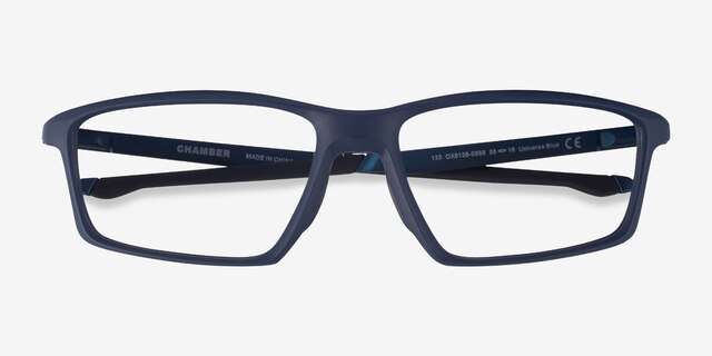 Oakley Chamber Universe Blue PlasticEyeglass Frames from EyeBuyDirect, Closed View