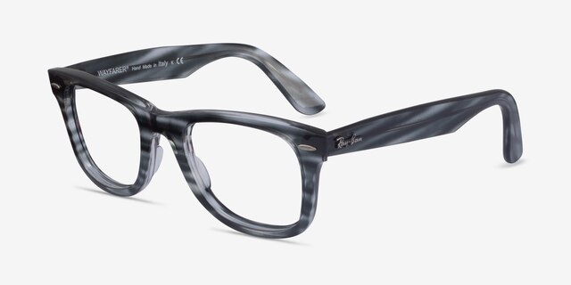 Ray-Ban RB4340V Wayfarer Blue Striped AcetateEyeglass Frames from EyeBuyDirect, Angle View