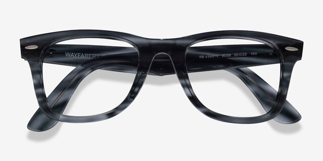 Ray-Ban RB4340V Wayfarer Blue Striped AcetateEyeglass Frames from EyeBuyDirect, Closed View