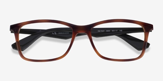 Ray-Ban RB7047 Tortoise & Green PlastiqueMontures de lunettes de vue d'EyeBuyDirect, Vue Rapprochée