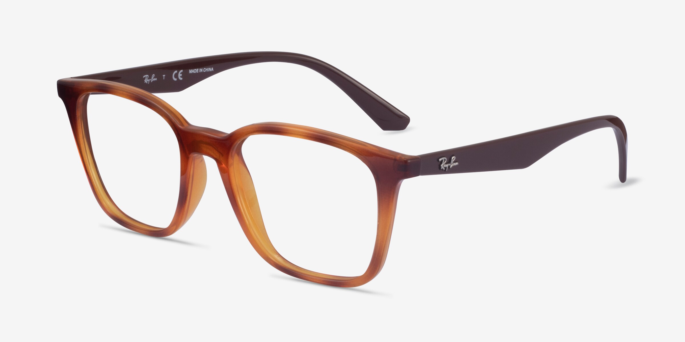 Ray-Ban サングラス ブラウン Ray-Ban RB7177 - Square Tortoise Brown Frame Eyeglasses