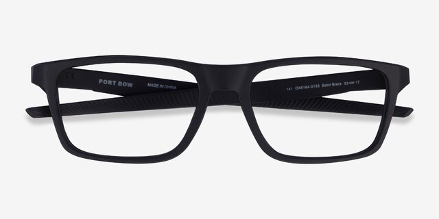 Oakley Port Bow Satin Black PlasticEyeglass Frames from EyeBuyDirect, Closed View