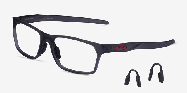 Oakley Hex Jector Satin Gray Smoke PlasticEyeglass Frames from EyeBuyDirect, Angle View