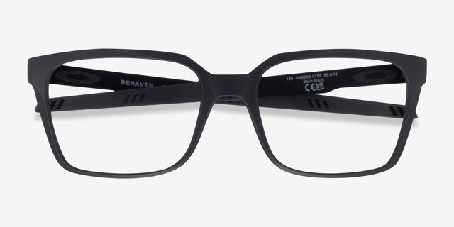 Oakley Dehaven Satin Black PlasticEyeglass Frames from EyeBuyDirect, Closed View
