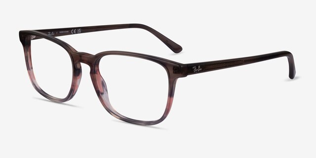 Ray-Ban RB5418 Striped Brown Red AcetateEyeglass Frames from EyeBuyDirect, Angle View
