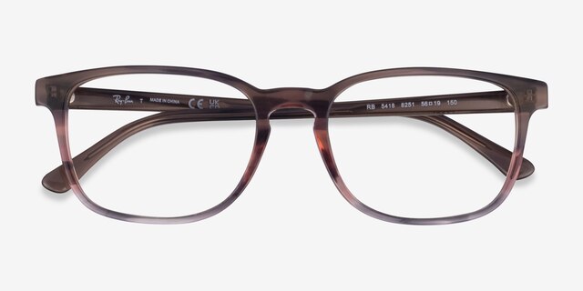 Ray-Ban RB5418 Striped Brown Red AcetateEyeglass Frames from EyeBuyDirect, Closed View