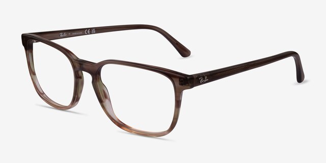 Ray-Ban RB5418 Striped Brown Green AcetateEyeglass Frames from EyeBuyDirect, Angle View