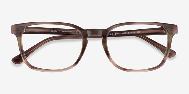 Ray-Ban RB5418 Striped Brown AcetateEyeglass Frames from EyeBuyDirect, Closed View