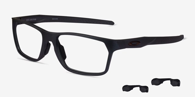 Oakley Hex Jector Silver PlasticEyeglass Frames from EyeBuyDirect, Angle View