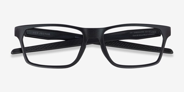 Oakley Hex Jector Silver PlasticEyeglass Frames from EyeBuyDirect, Closed View