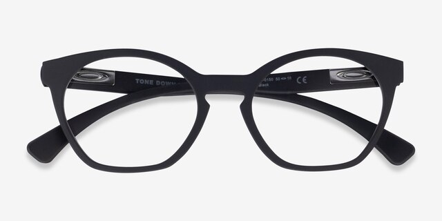 Oakley Tone Down Satin Black PlasticEyeglass Frames from EyeBuyDirect, Closed View