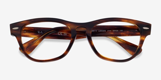 Ray-Ban RB2201V Laramie Shiny Striped Tortoise AcetateEyeglass Frames from EyeBuyDirect, Closed View