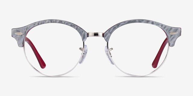 Ray-Ban RB4246V Clubround Wrinkled Gray On Bordeaux AcetateEyeglass Frames from EyeBuyDirect, Front View