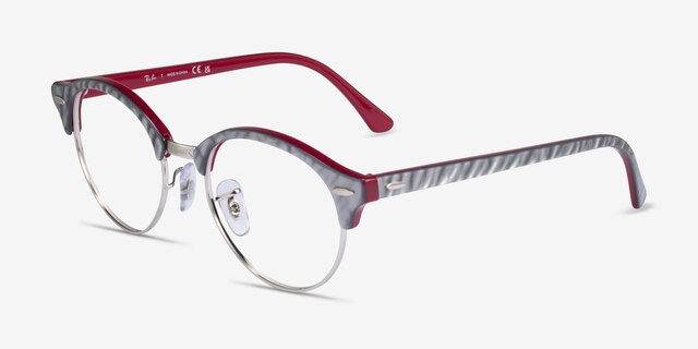 Ray-Ban RB4246V Clubround Wrinkled Gray On Bordeaux AcetateEyeglass Frames from EyeBuyDirect, Angle View