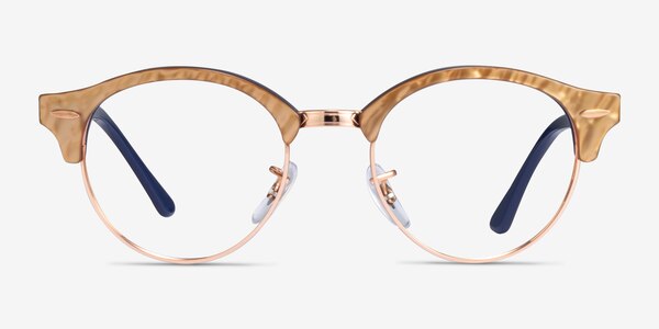 Ray-Ban RB4246V Clubround Wrinkled Beige On Blue Acetate Eyeglass Frames