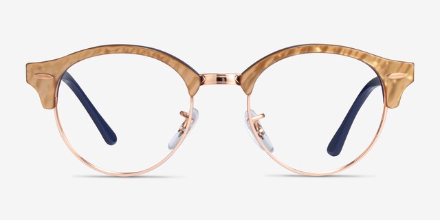 Ray-Ban RB4246V Clubround Wrinkled Beige On Blue AcetateEyeglass Frames from EyeBuyDirect, Front View