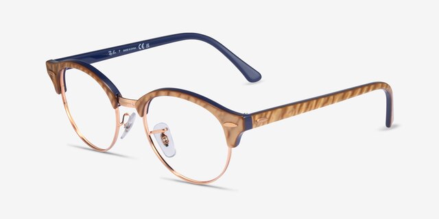 Ray-Ban RB4246V Clubround Wrinkled Beige On Blue AcetateEyeglass Frames from EyeBuyDirect, Angle View