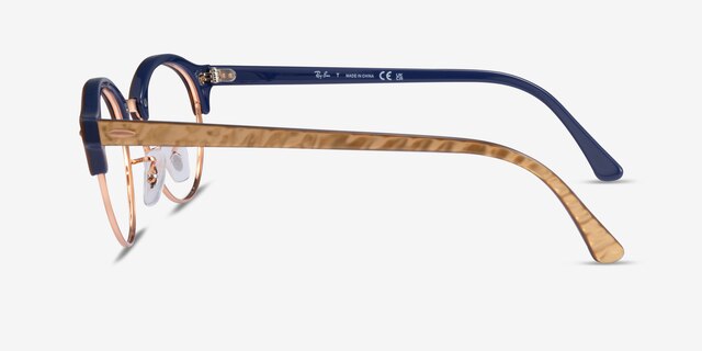 Ray-Ban RB4246V Clubround Wrinkled Beige On Blue AcetateEyeglass Frames from EyeBuyDirect, Side View